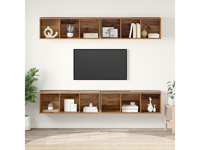 Mueble de TV | Mueble de salón de Pared 4 pcs Madera vieja 37 x 37 x 107.5 cm