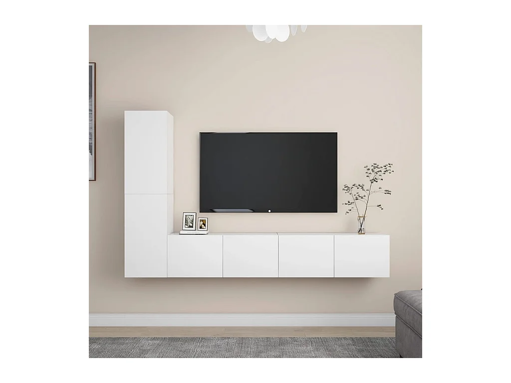 Set de muebles de salón TV | Gabinetes de TV |  Muebles de TV 4 piezas madera de ingeniería blanco