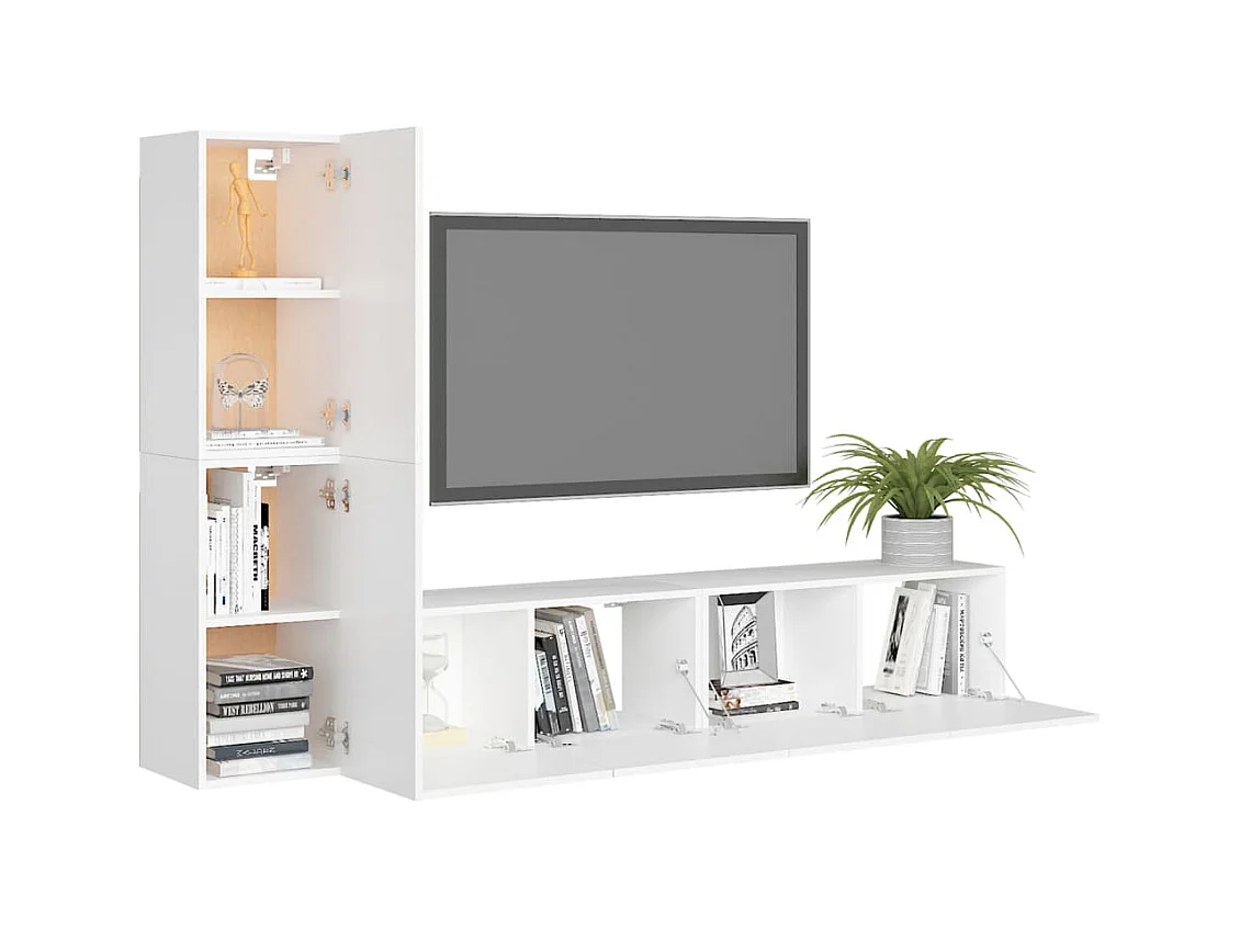 Set de muebles de salón TV | Gabinetes de TV |  Muebles de TV 4 piezas madera de ingeniería blanco