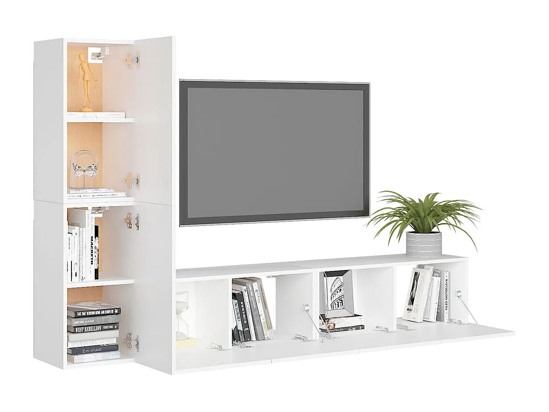 Ensemble de meubles TV | Bancs TV | Armoires TV 4 pcs Blanc Bois d'ingénierie