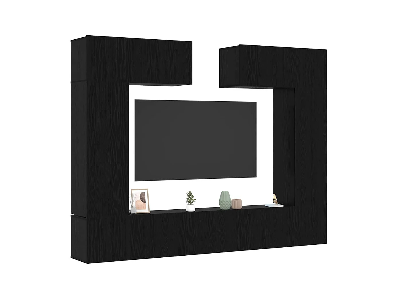 8-delige TV Meubel | Tv-Bank | TV-kast set - Wandgemonteerd in zwart eiken, engineered hout