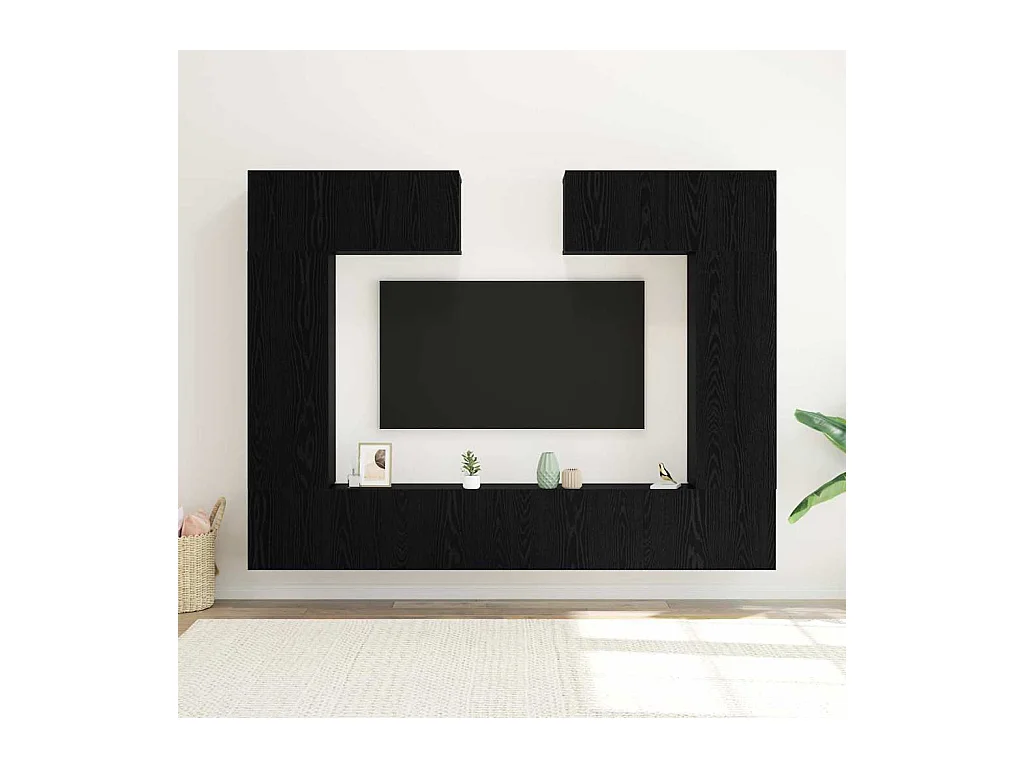 8-delige TV Meubel | Tv-Bank | TV-kast set - Wandgemonteerd in zwart eiken, engineered hout