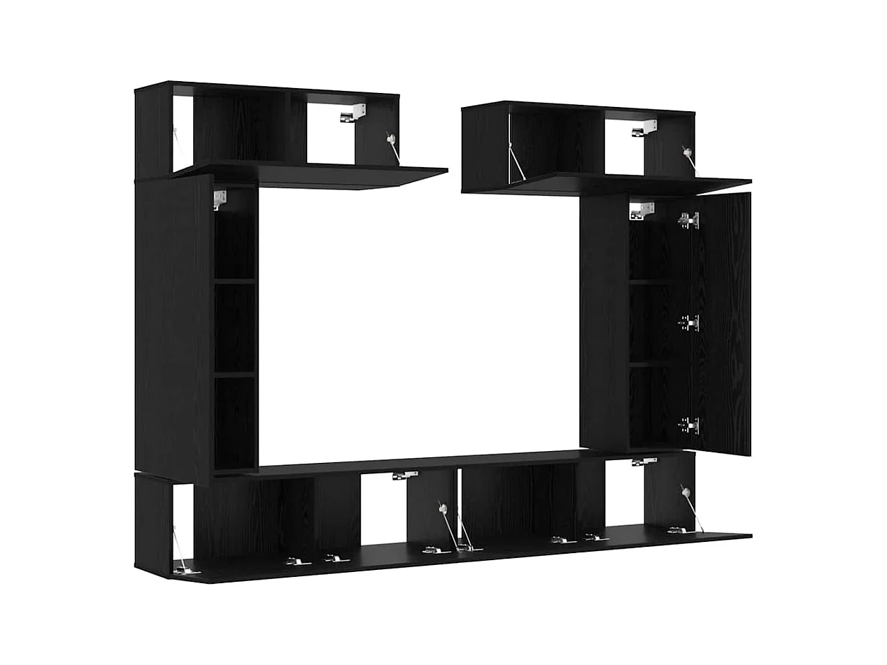 8-delige TV Meubel | Tv-Bank | TV-kast set - Wandgemonteerd in zwart eiken, engineered hout