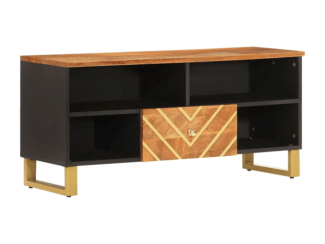 Mueble de TV | Mueble de salón madera maciza mango marrón y negro 100x33,5x46 cm