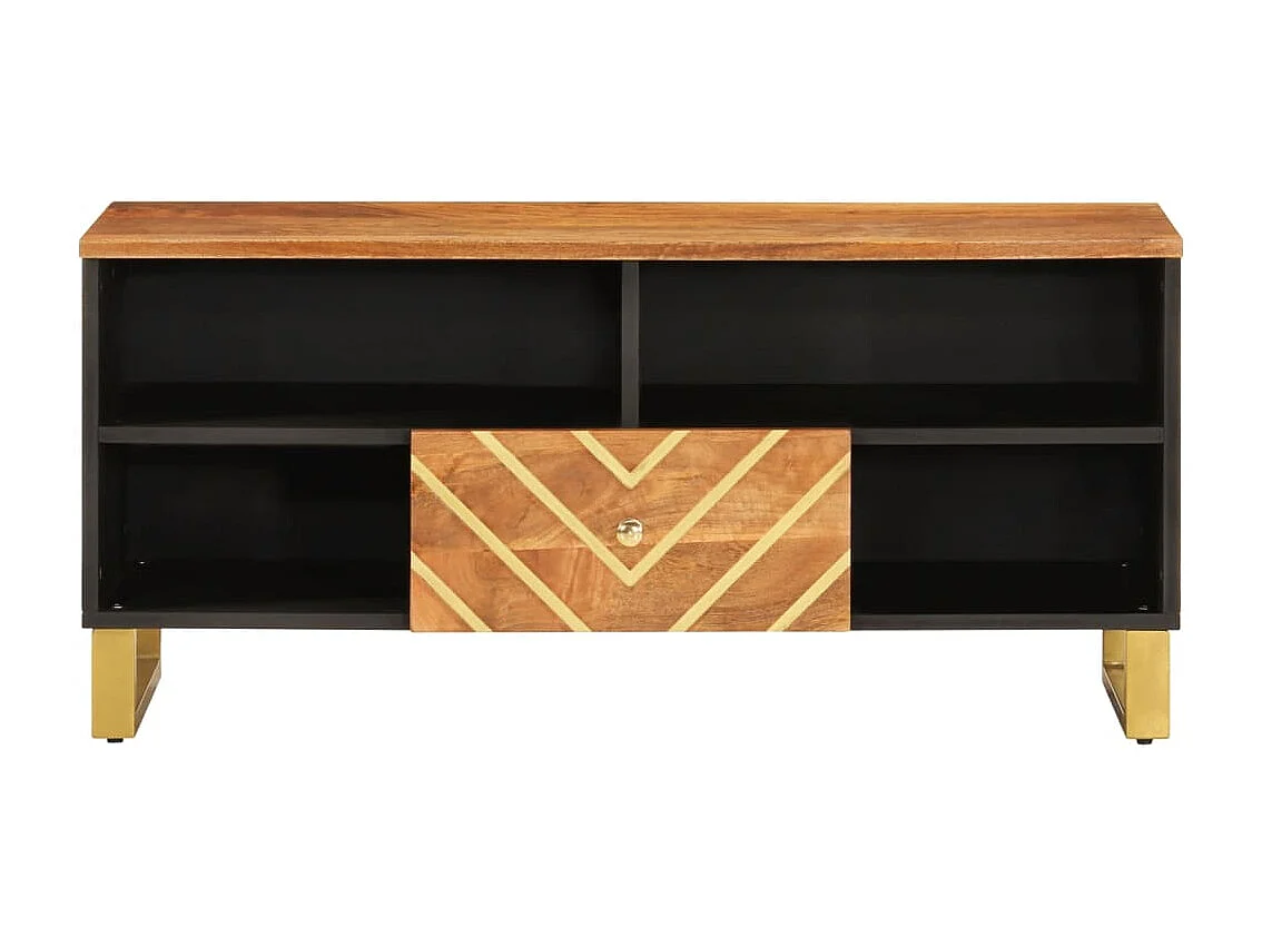 Mueble de TV | Mueble de salón madera maciza mango marrón y negro 100x33,5x46 cm