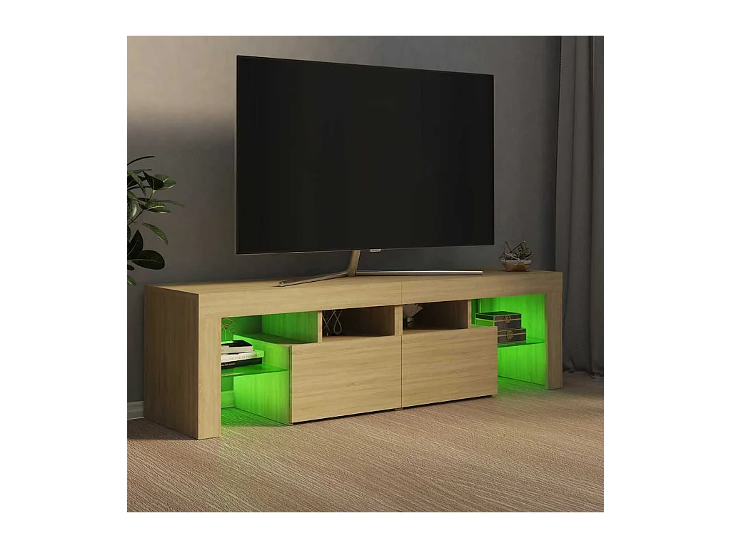 Mueble de TV | Mueble de salón con luces LED color roble Sonoma 140x36,5x40 cm