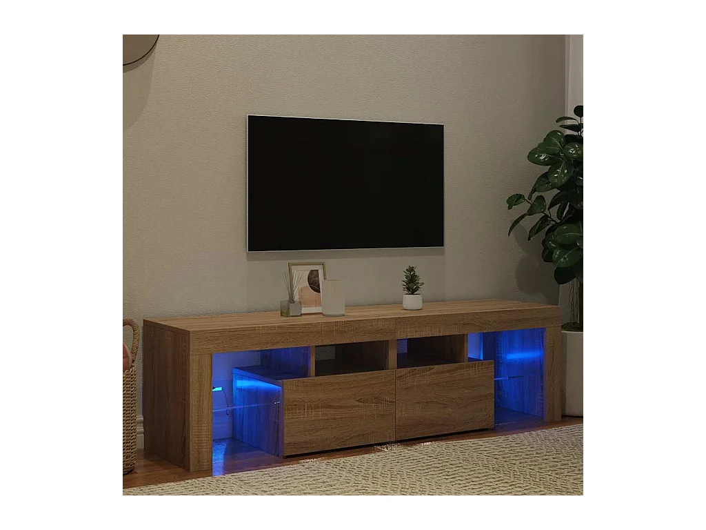 Meuble TV | Banc TV | Armoire TV avec lumières LED Chêne sonoma 140x36,5x40 cm
