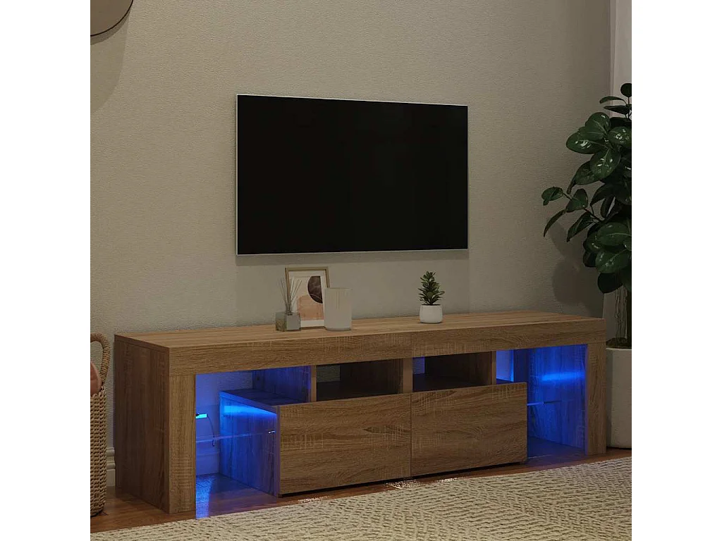 Mueble de TV | Mueble de salón con luces LED color roble Sonoma 140x36,5x40 cm
