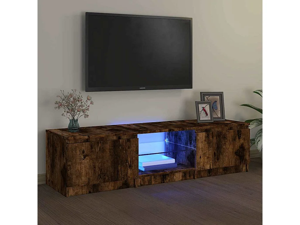 Meuble TV | Banc TV | Armoire TV avec lumières LED Chêne fumé 140x40x36 cm