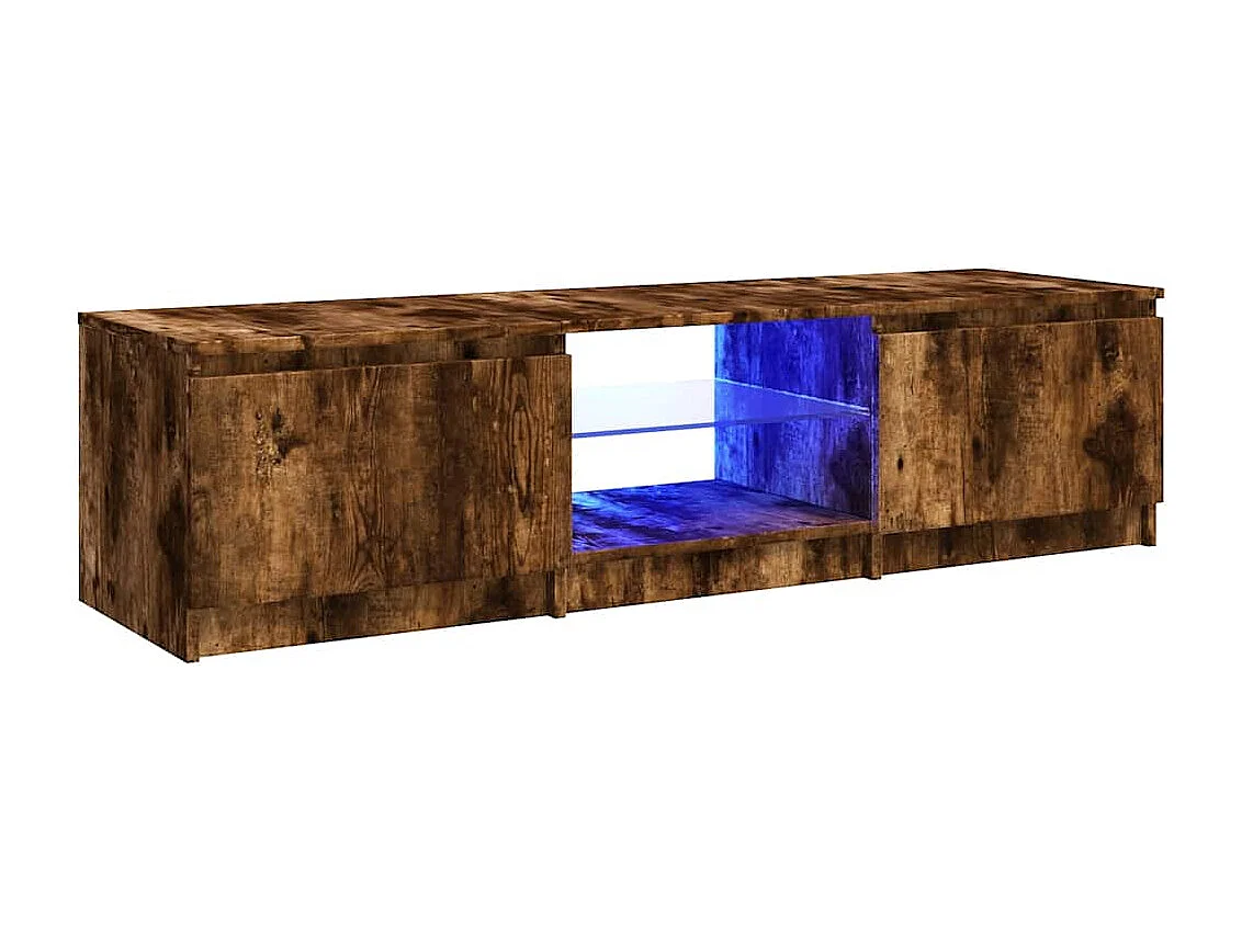 Meuble TV | Banc TV | Armoire TV avec lumières LED Chêne fumé 140x40x36 cm