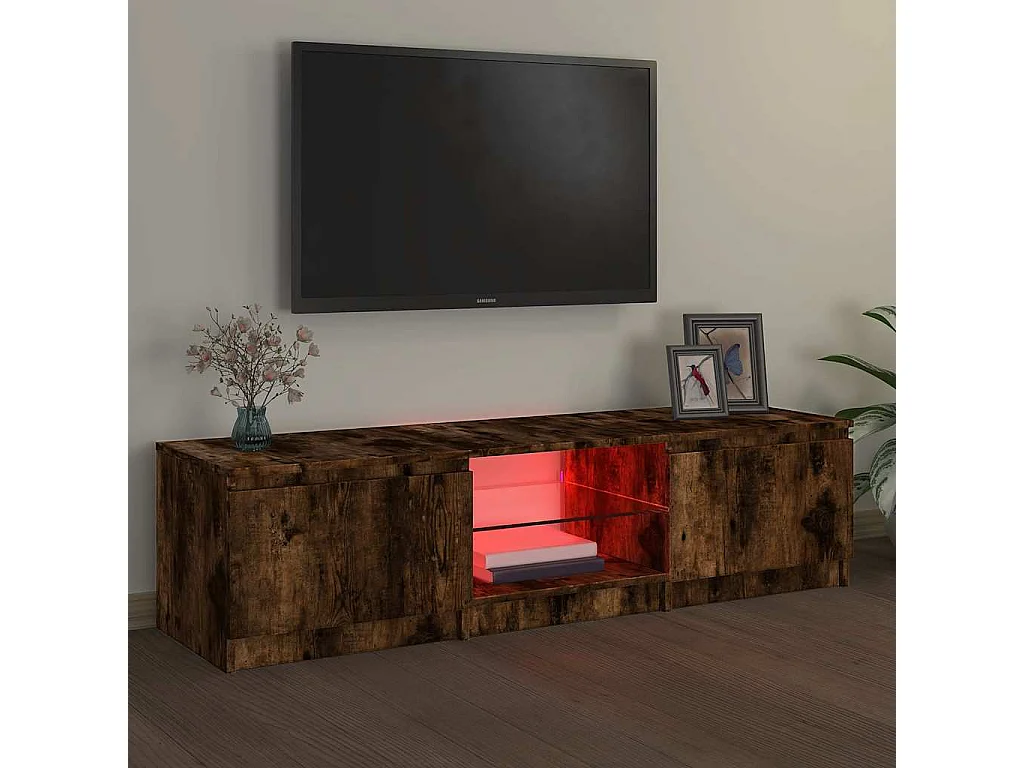 Meuble TV | Banc TV | Armoire TV avec lumières LED Chêne fumé 140x40x36 cm