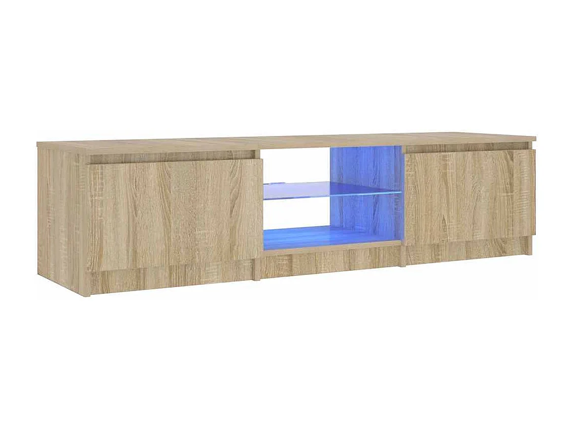 Meuble TV | Banc TV | Armoire TV avec lumières LED Chêne fumé 140x40x36 cm