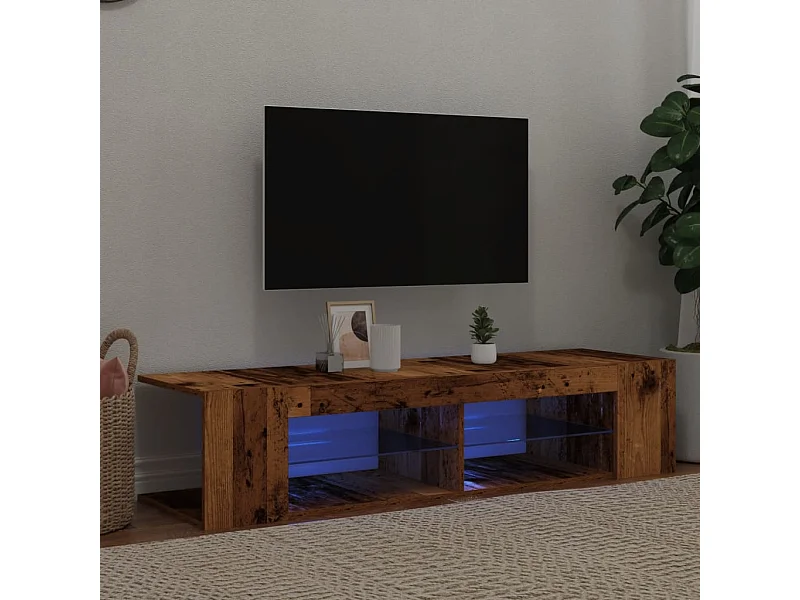 Meuble TV | Banc TV | Armoire TV avec lumières LED vieux bois bois d'ingénierie