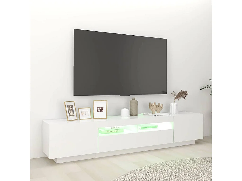 Mueble para TV  | Gabinete de TV |  Mueble de salón con luces LED blanco 200x35x40 cm