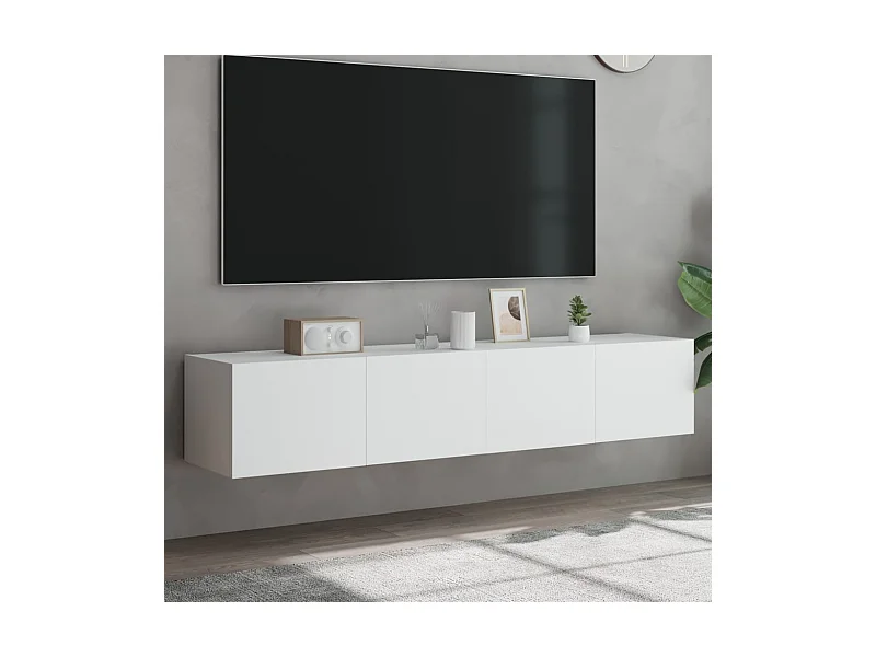 Muebles de TV | Gabinetes de TV |  Muebles de salón de pared con luces LED 2 uds blanco 80x35x31 cm