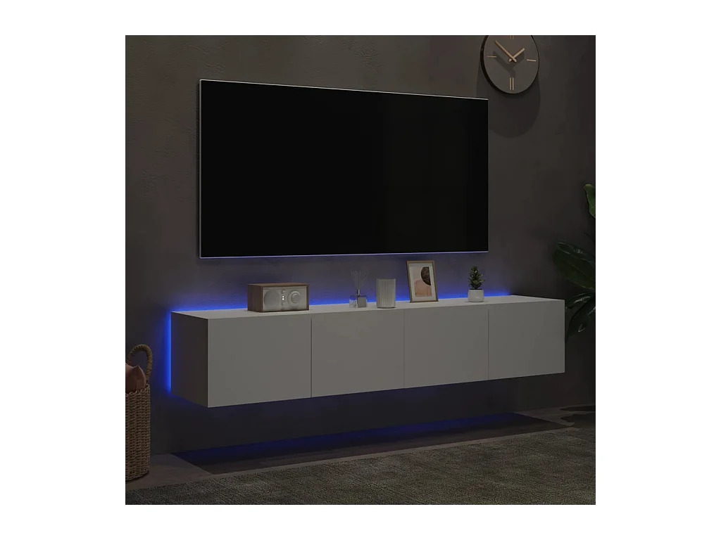 Muebles de TV | Gabinetes de TV |  Muebles de salón de pared con luces LED 2 uds blanco 80x35x31 cm