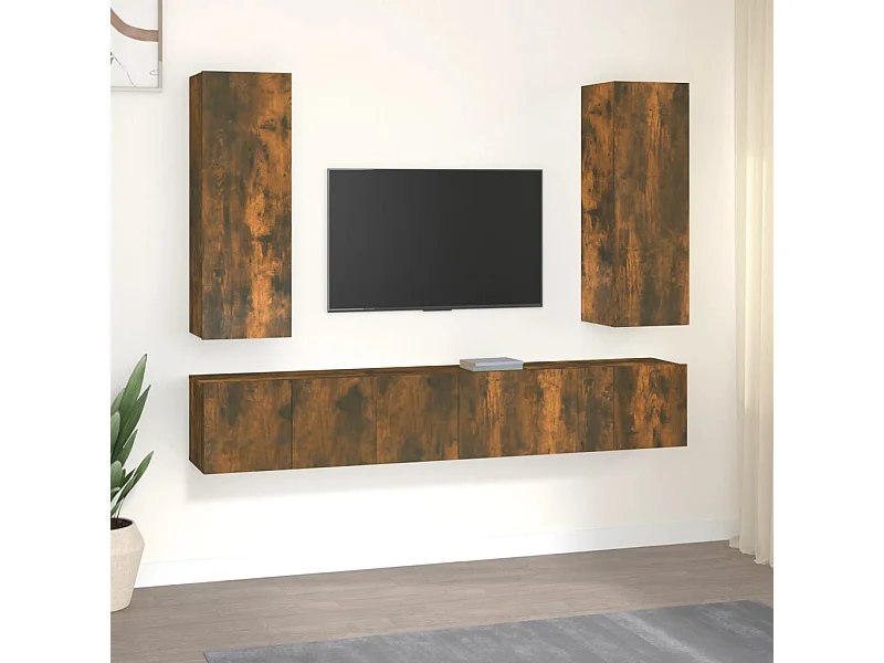 Set de muebles de TV | Gabinetes de TV |  Muebles de salón 5 pzas madera contrachapada roble ahumado