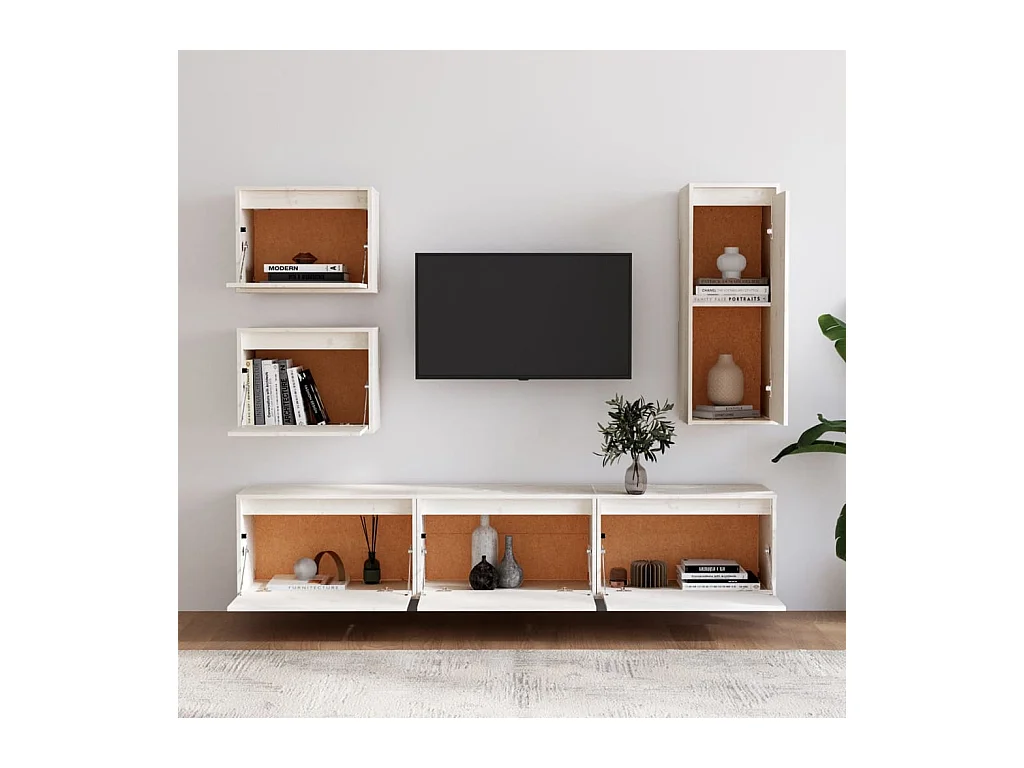 muebles para TV  | Gabinetes de TV |  Muebles de salón 6 piezas madera maciza de pino blanco