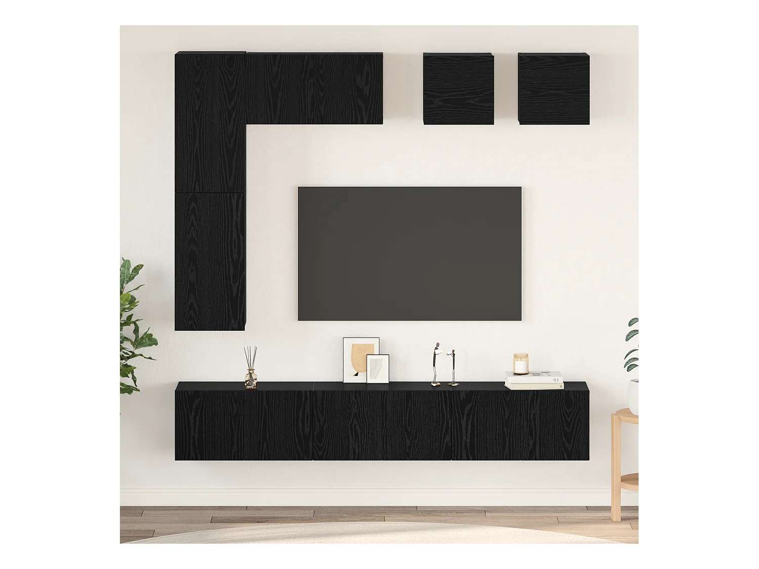 Tv-meubelset | Tv-Bank | TV-kast met plank Anders met opslag met de deur 8 pcs Zwart eiken Bewerkt hout