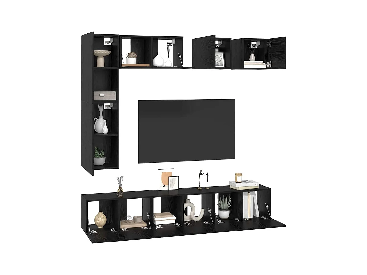 Tv-meubelset | Tv-Bank | TV-kast met plank Anders met opslag met de deur 8 pcs Zwart eiken Bewerkt hout