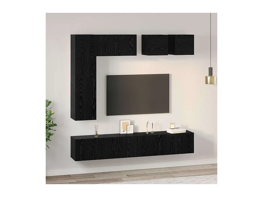 Tv-meubelset | Tv-Bank | TV-kast met plank Anders met opslag met de deur 8 pcs Zwart eiken Bewerkt hout