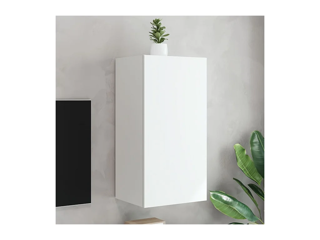 Meuble TV | Banc TV | Armoire TV mural avec lumières LED blanc 40,5x35x80 cm