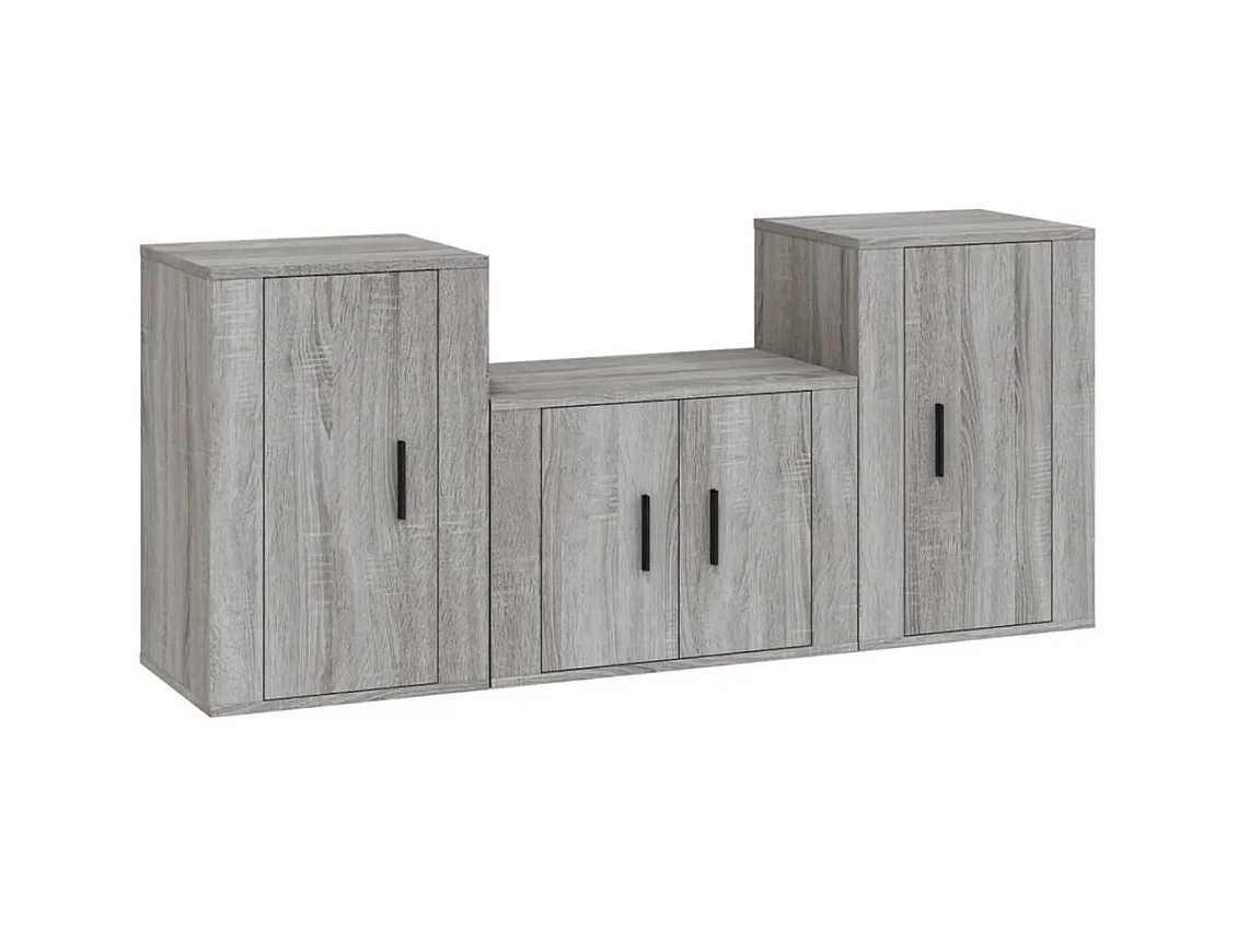 Set de muebles para TV  | Gabinetes de TV |  Muebles de salón 3 pzas madera contrachapada gris Sonoma
