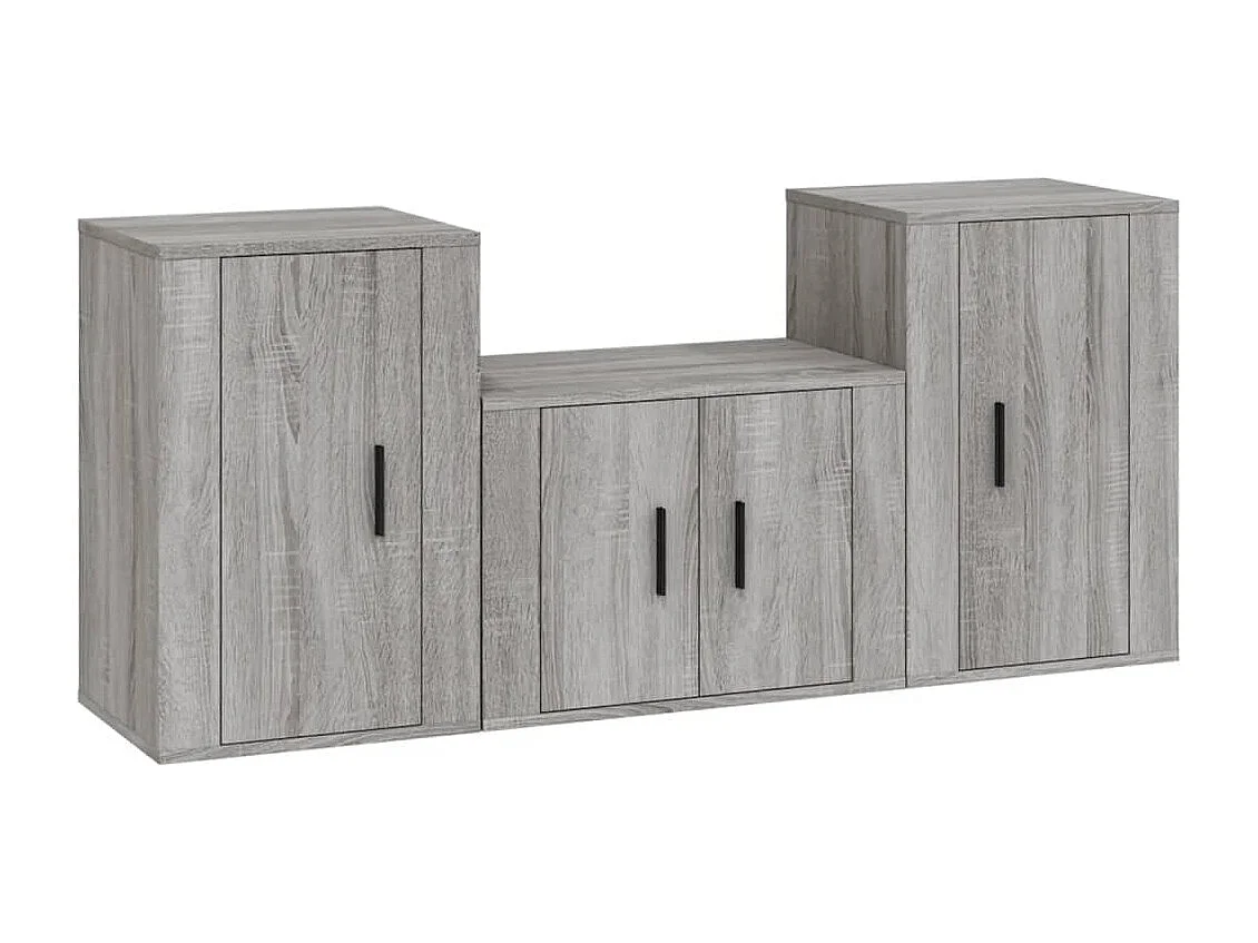 Set de muebles para TV  | Gabinetes de TV |  Muebles de salón 3 pzas madera contrachapada gris Sonoma