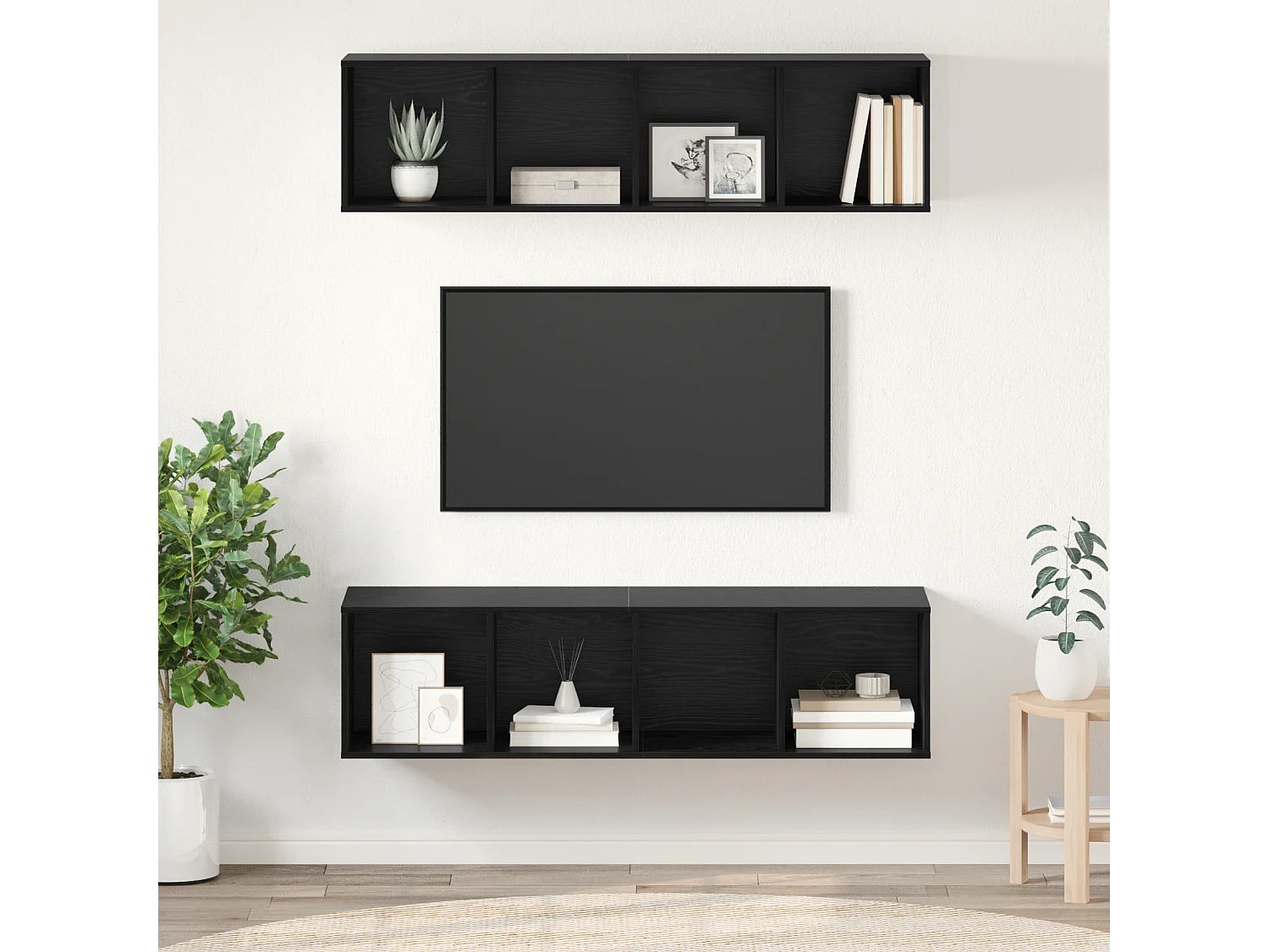 Tv-meubelset | Tv-Bank | TV-kast 2 pcs Zwart eiken 37 x 37 x 142.5 cm Bewerkt hout