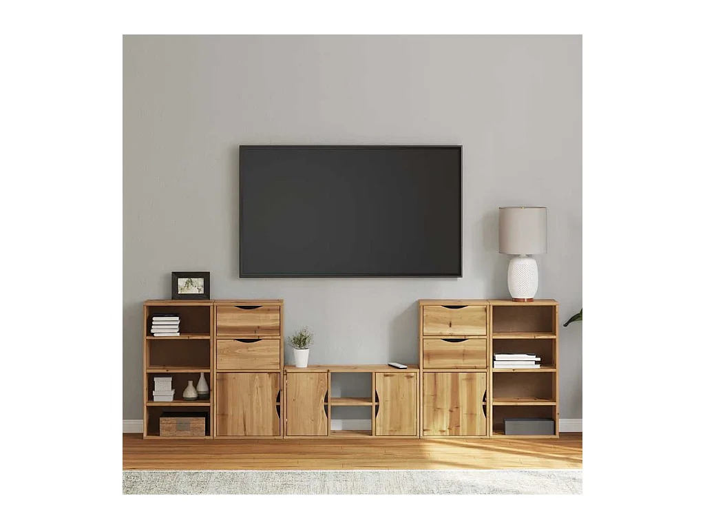Muebles de TV | Gabinetes de TV |  Muebles de salón 5 uds. con almacenaje "ODDA" madera maciza pino
