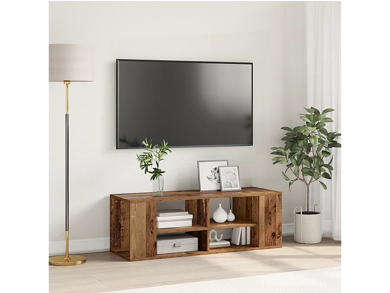 TV-kast | Tv-meubel | Tv-Bank met plank Wandgemonteerd met opslag Oud hout 102 x 35 x 35 cm Bewerkt hout