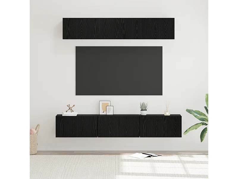 Conjunto de Mueble de TV | Mueble de salón 5 pcs Roble Negro Madera contrachapada