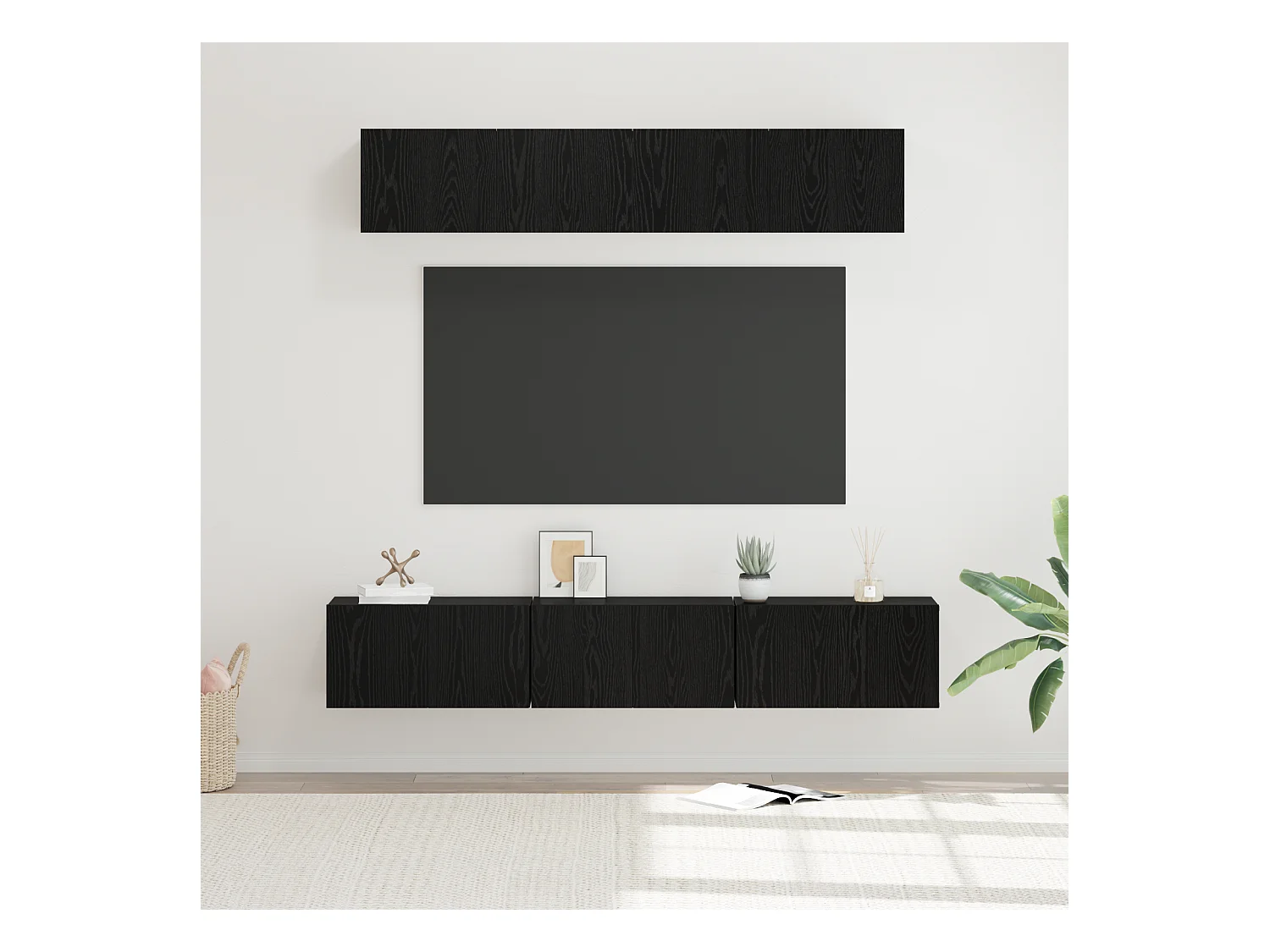 Conjunto de Mueble de TV | Mueble de salón 5 pcs Roble Negro Madera contrachapada