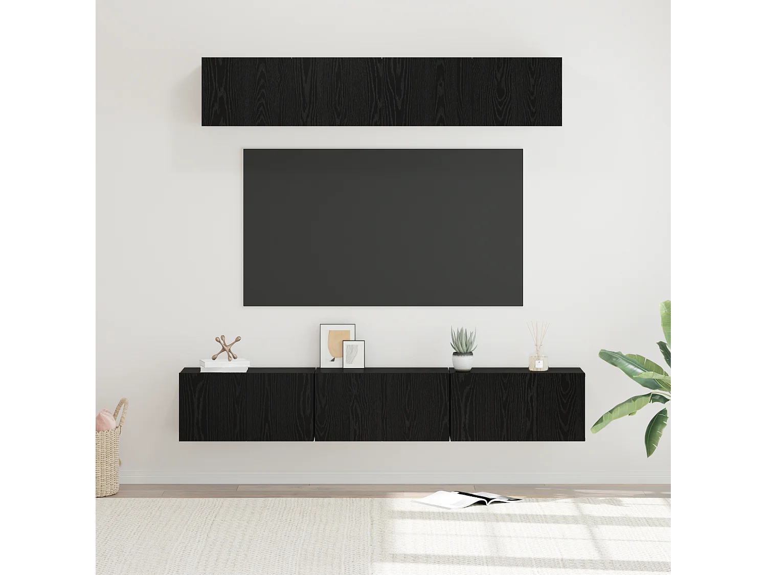 Conjunto de Mueble de TV | Mueble de salón 5 pcs Roble Negro Madera contrachapada