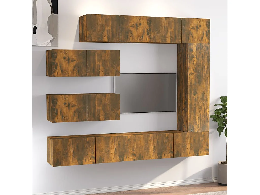 Ensemble de meubles TV | Bancs TV | Armoires TV 7 pcs Chêne fumé Bois d'ingénierie