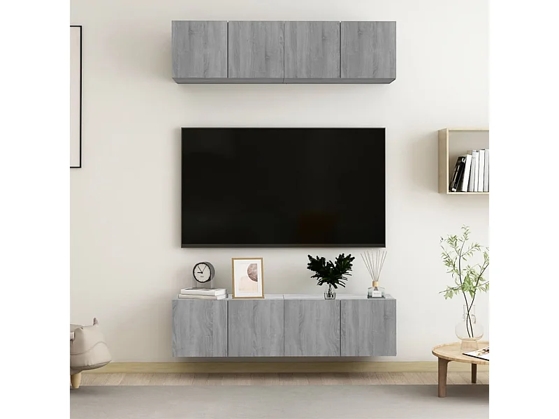Tv-meubelen | Tv-Banken | TV-kasten 4 st 60x30x30 cm bewerkt hout grijs sonoma eiken