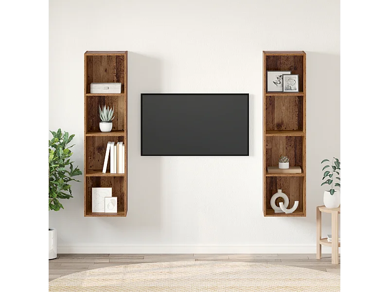 Tv-meubelset | Tv-Bank | TV-kast 2 pcs Bruin 37 x 37 x 142.5 cm Bewerkt hout