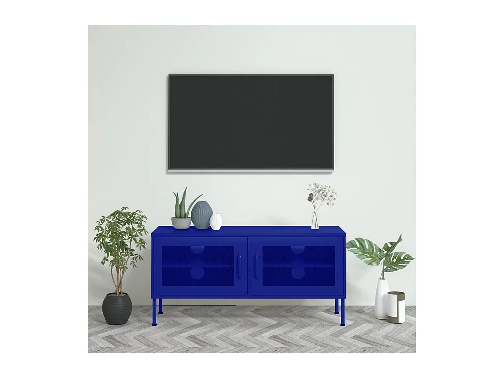 Meuble TV | Banc TV | Armoire TV Bleu marine 105x35x50 cm Acier
