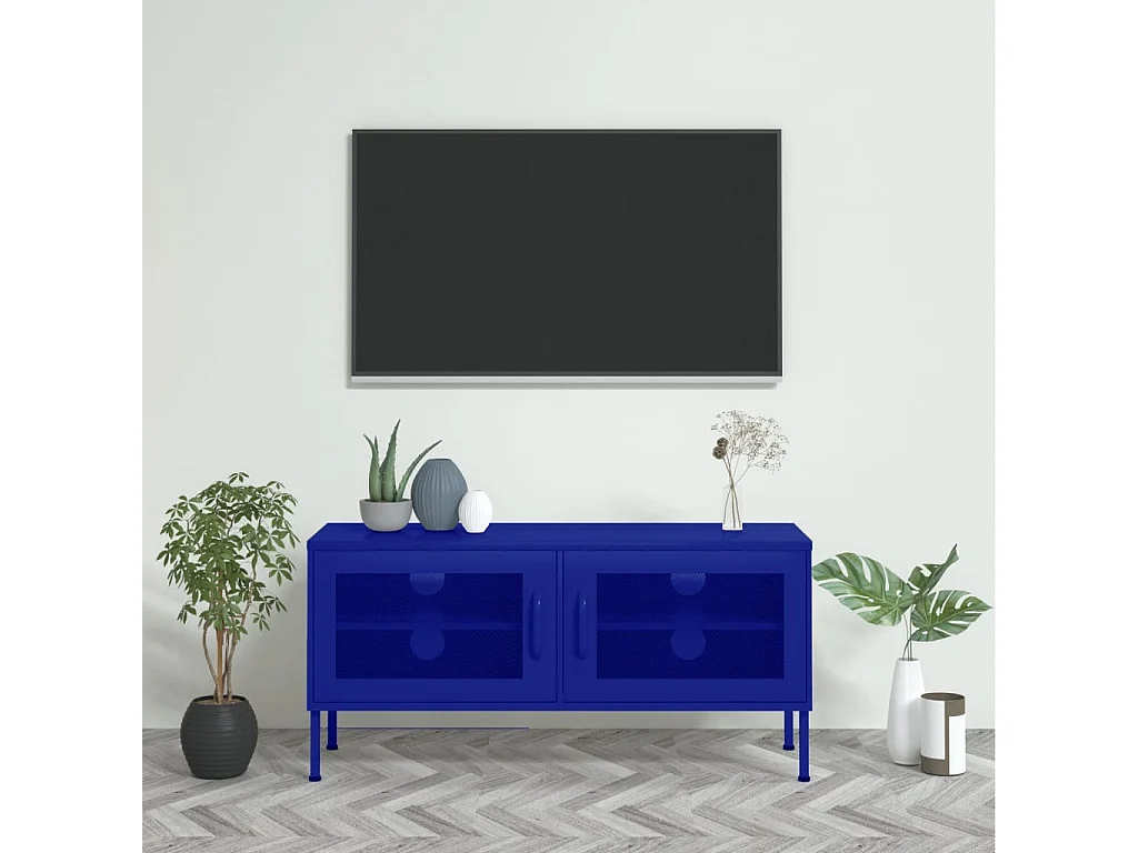 Meuble TV | Banc TV | Armoire TV Bleu marine 105x35x50 cm Acier