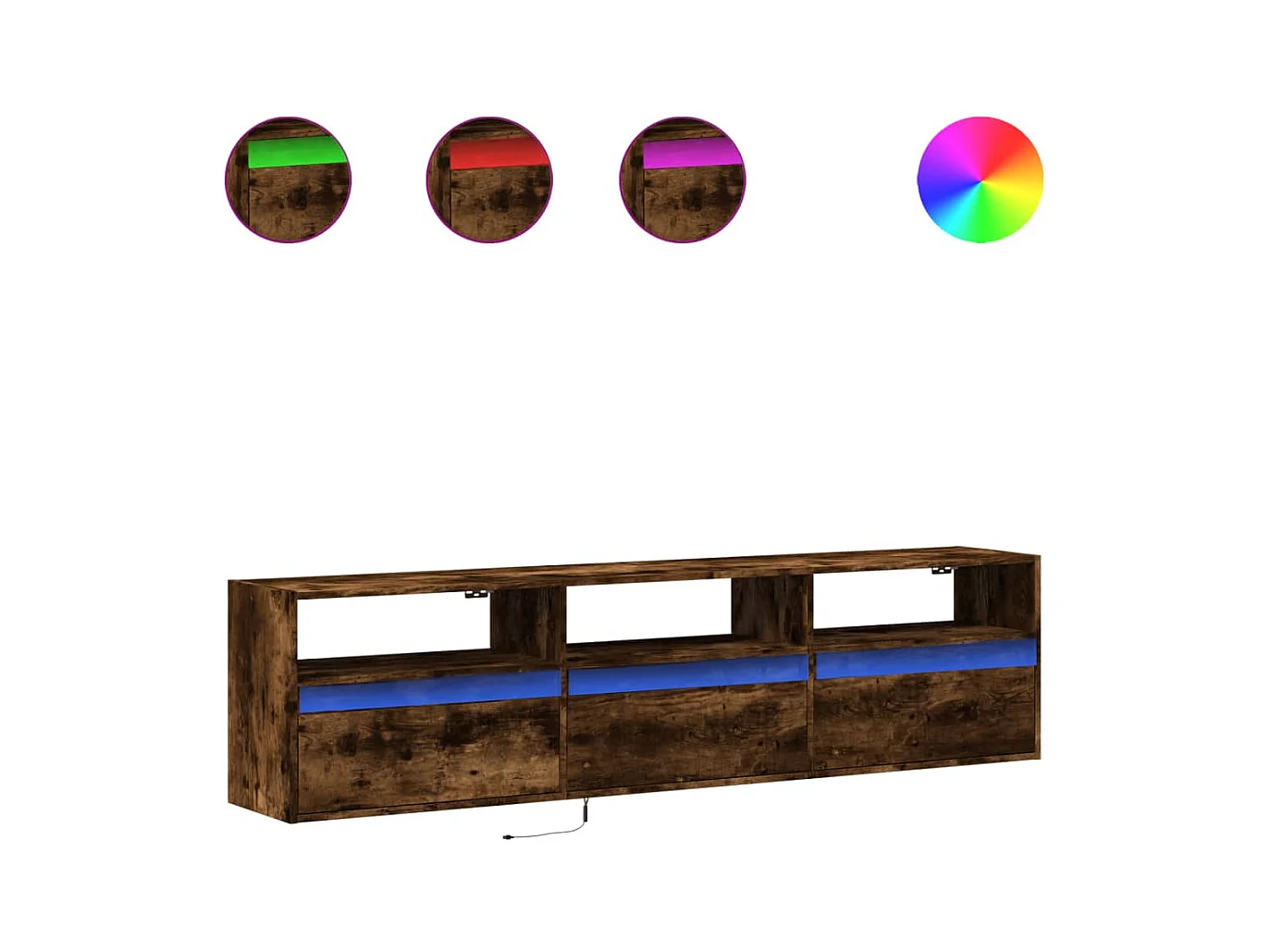 Mueble de TV | Mueble de salón de pared con LED roble ahumado 180x31x45 cm