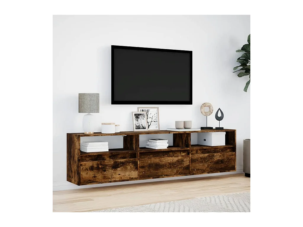 Mueble de TV | Mueble de salón de pared con LED roble ahumado 180x31x45 cm