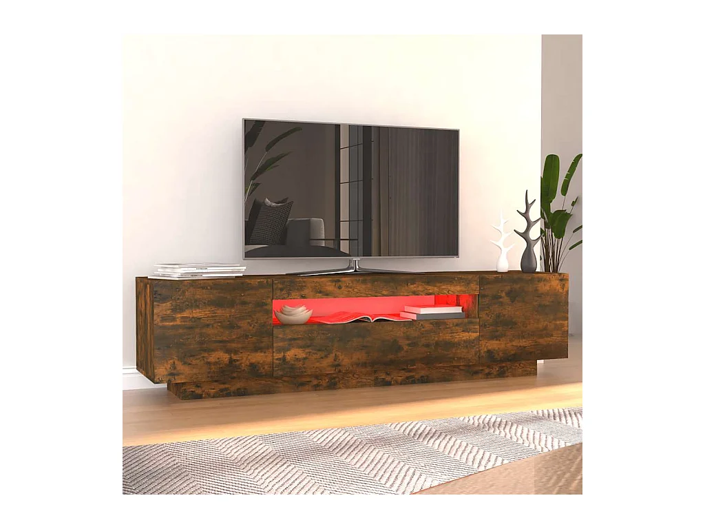 Mueble de TV | Mueble de salón con luces LED color roble ahumado 160x35x40 cm