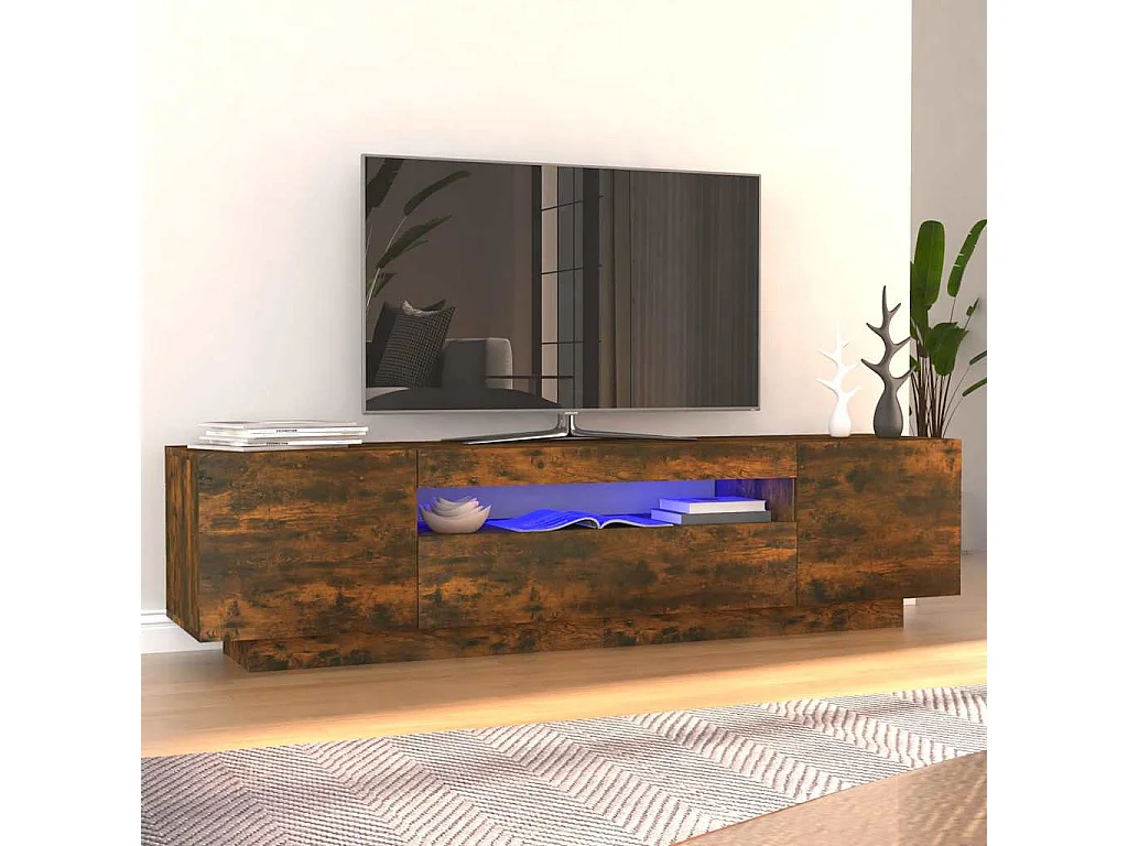 Meuble TV | Banc TV | Armoire TV avec lumières LED Chêne fumé 160x35x40 cm