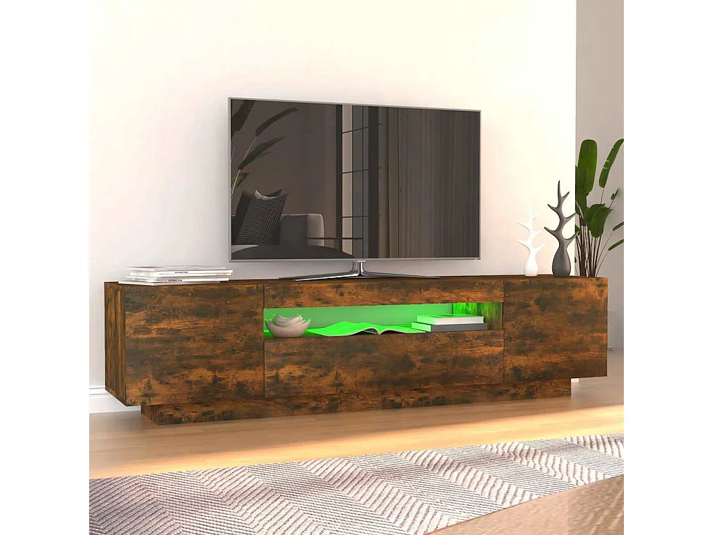Meuble TV | Banc TV | Armoire TV avec lumières LED Chêne fumé 160x35x40 cm