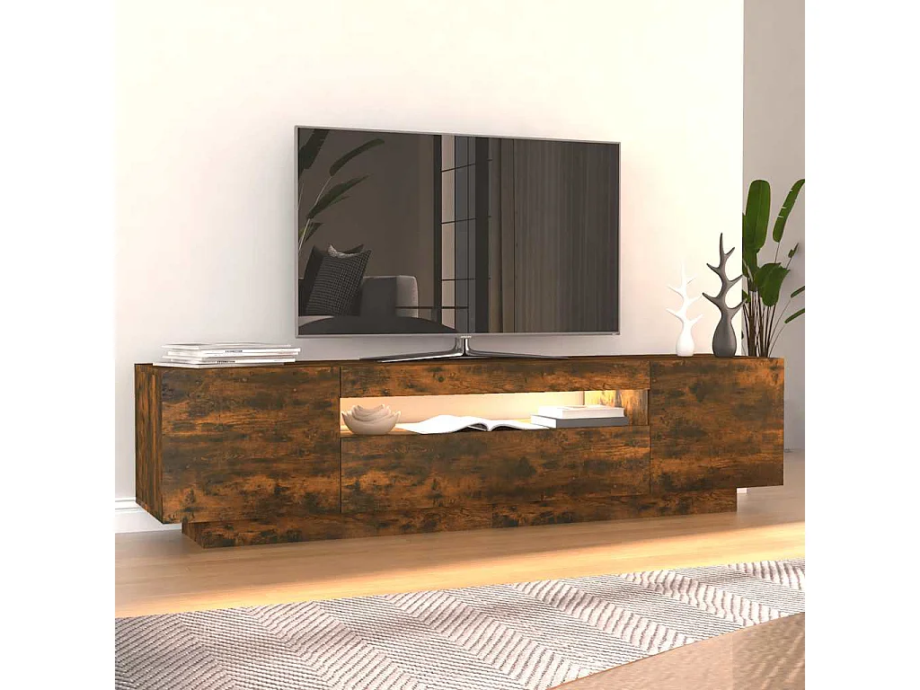 Meuble TV | Banc TV | Armoire TV avec lumières LED Chêne fumé 160x35x40 cm
