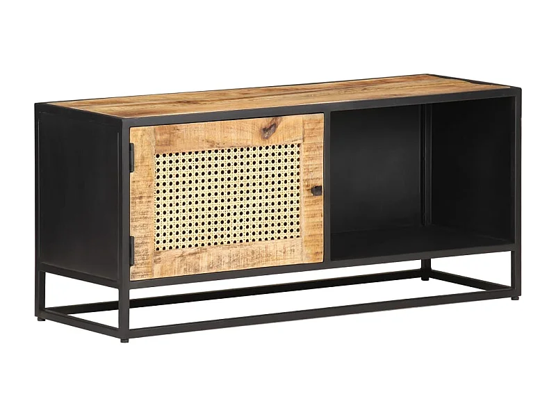 Mueble para TV  | Gabinete de TV |  Mueble de salón madera mango rugosa y caña natural 90x30x40 cm
