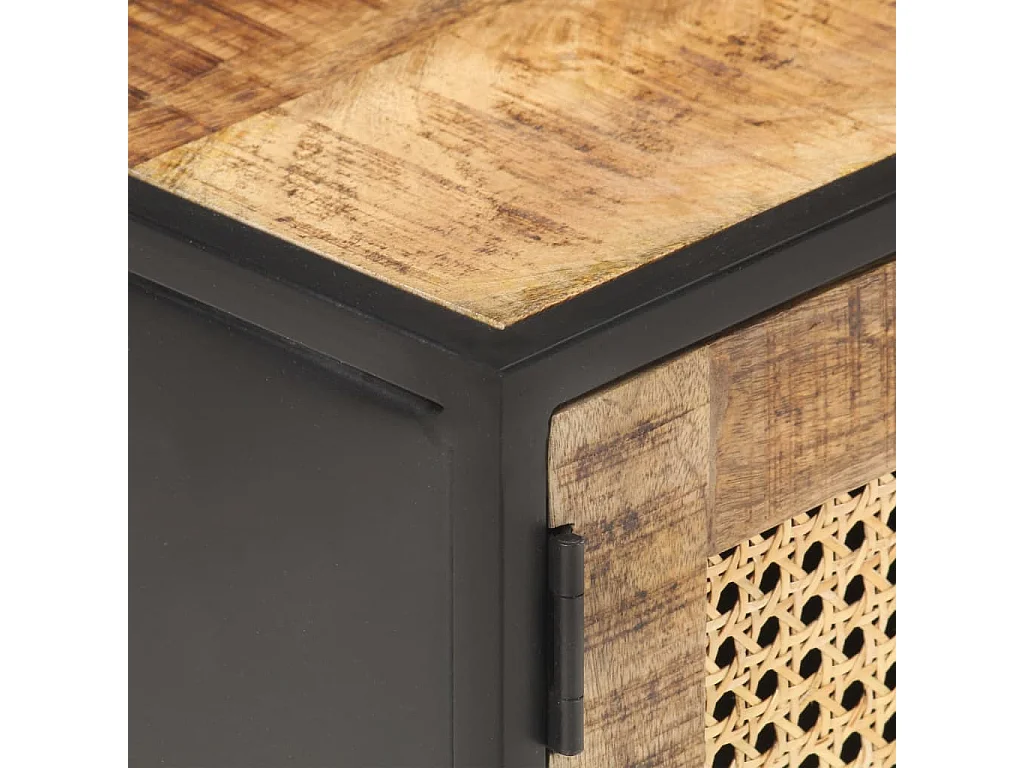 Mueble para TV  | Gabinete de TV |  Mueble de salón madera mango rugosa y caña natural 90x30x40 cm