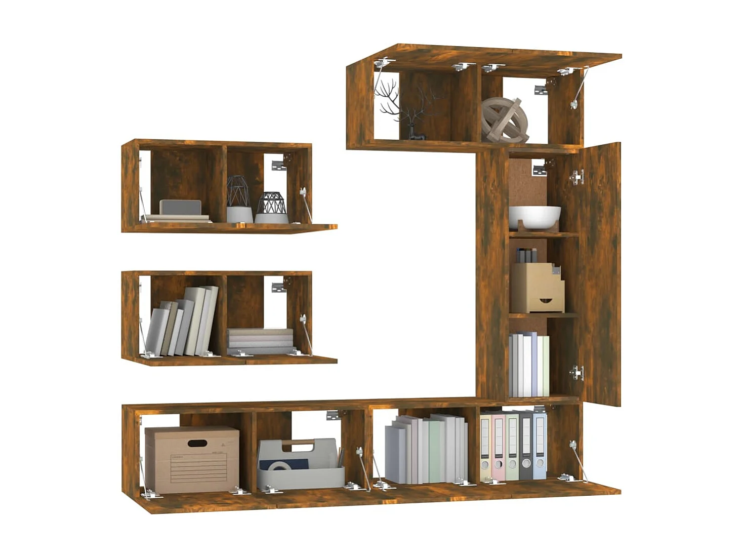 Set de muebles de TV | Gabinetes de TV |  Muebles de salón 6 pzas madera contrachapada roble ahumado