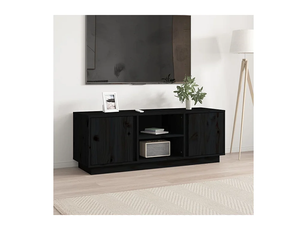 Mueble de TV | Mueble de salón madera maciza de pino negro 110x35x40,5 cm