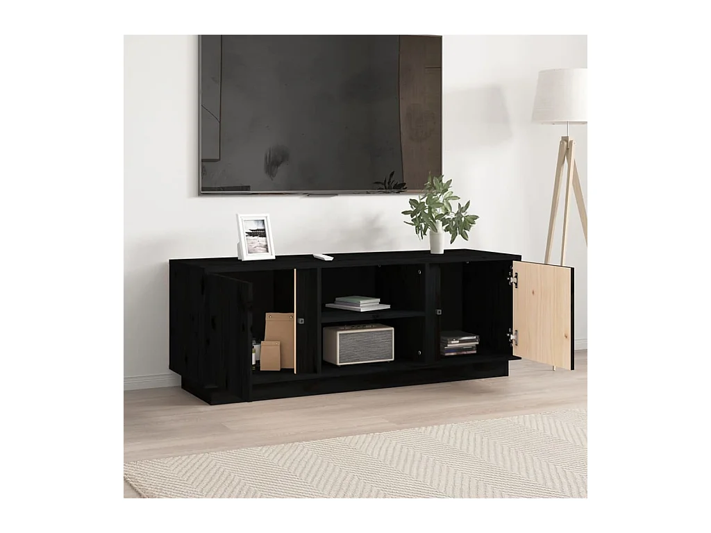Mueble de TV | Mueble de salón madera maciza de pino negro 110x35x40,5 cm